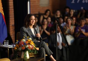 Vice President Kamala Harris speaks at a Biden-Harris reproductive freedom campaign event in Phoenix on June 24, 2024, the second anniversary of the overturn of Roe v. Wade. “Our work right now is absolutely directly going to affect the people of Arizona, the people of our country, but will have an impact on people around the world. That’s what’s in our hands right now,” Harris said at the event. (File photo by Stella Subasic/Cronkite News)